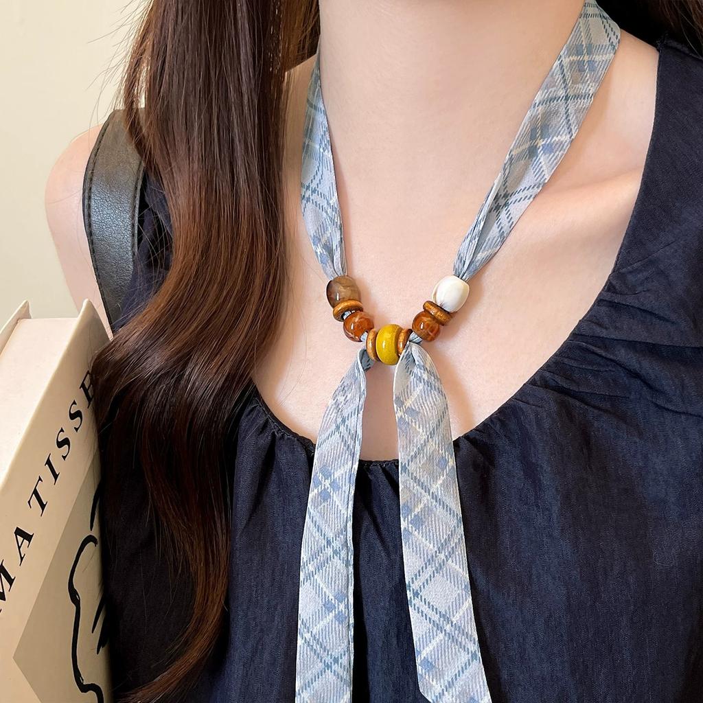 Long beaded small silk scarf Adjustable necklace Women's new accessories High-end light luxury niche neck scarf