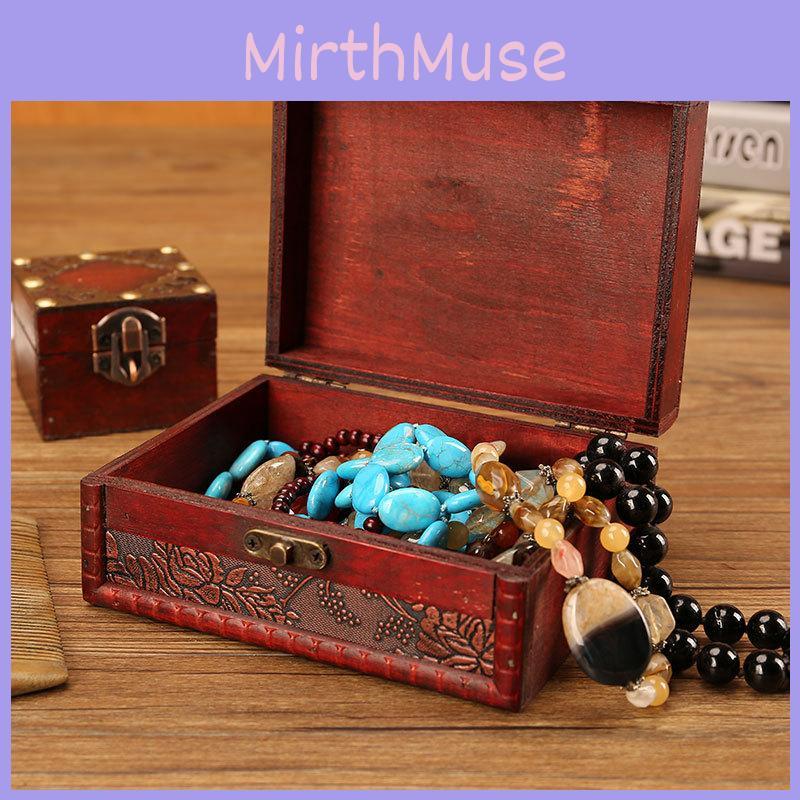 Style Vintage Wooden Box With Lock For Organizing Jewelry Accessories Decoration