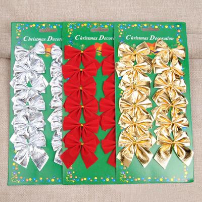 12 peças 6cm Laço de Natal Dourado Prateado Vermelho Laço Decoração Pendurada Enfeite de Árvore de Natal para Casa Festa Presente de Ano Novo