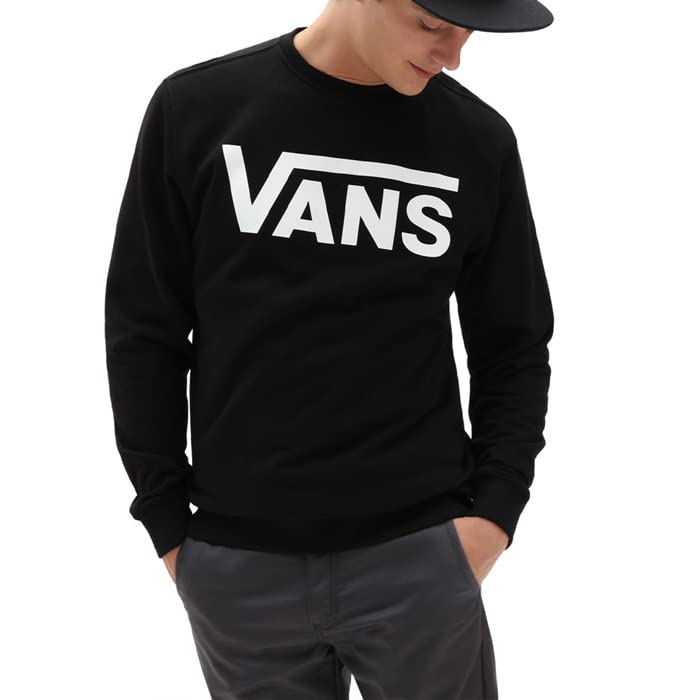 VANS Tops Classic Crew Sweatshirt Sweatshirt with Ribbed Sleeves and Fleece Lining Crew Neck Dance Skateboard Street Casual Black X Men's (L, White)
