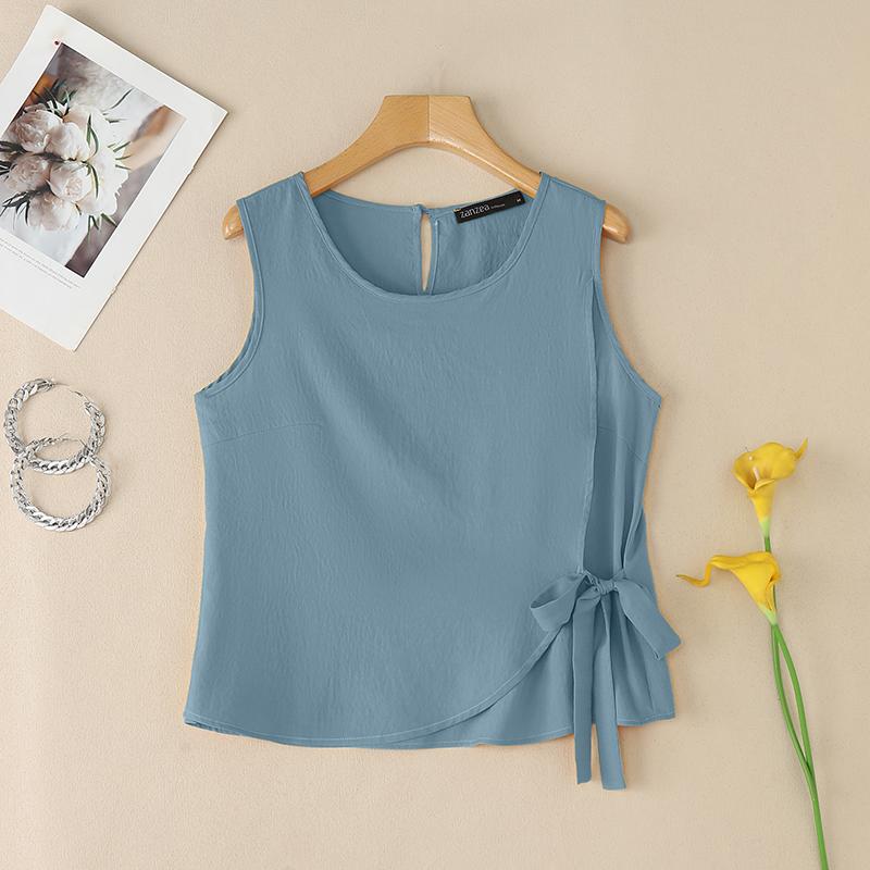 

ZANZEA Женские повседневные майки с круглым вырезом и рукавами на шнуровке 5XL