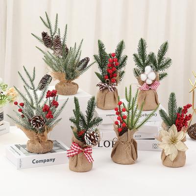 1PC Christmas Desktop Decoration Pine Cone Berry Christmas Basket Christmas Linen Flower Pot  Decoration Home Scene Layout Accessories