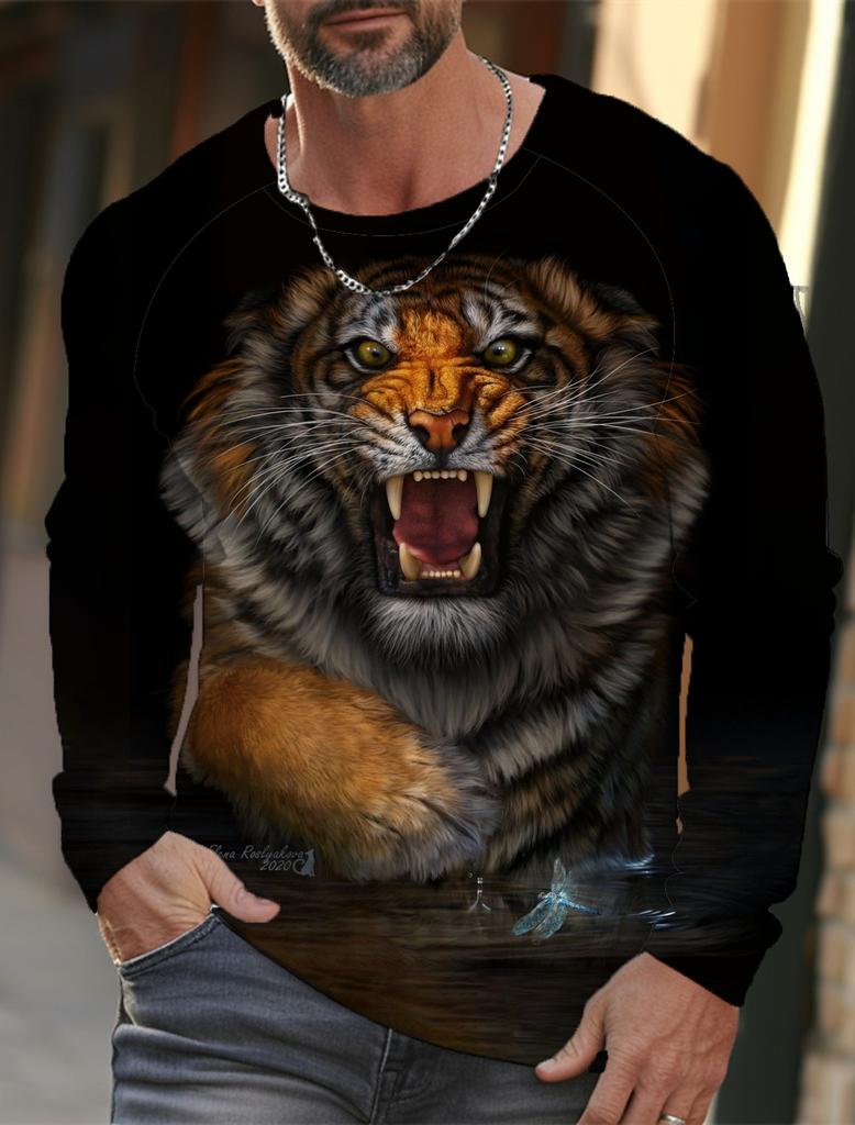 Nuova Felpa Pullover con Stampa Tigre 2024 Autunno Inverno Casual da Uomo a Maniche Lunghe Girocollo Streetwear Harajuku Abbigliamento da Uomo