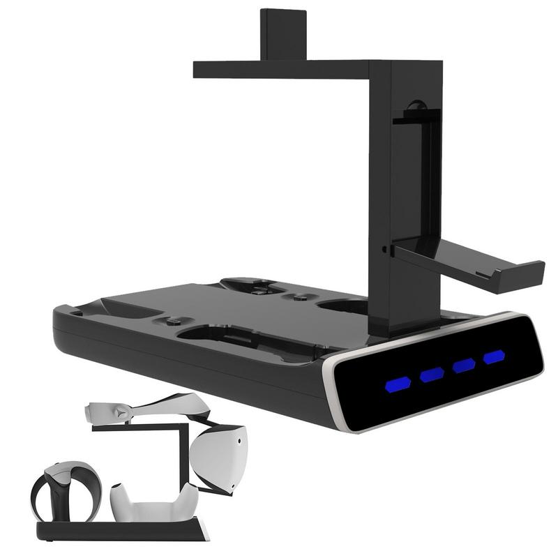 For PS VR2 Charging Station Display Stand with LED Light Controller Charger Compatible with Playstation 5 Gamepad Handle VR Headset
