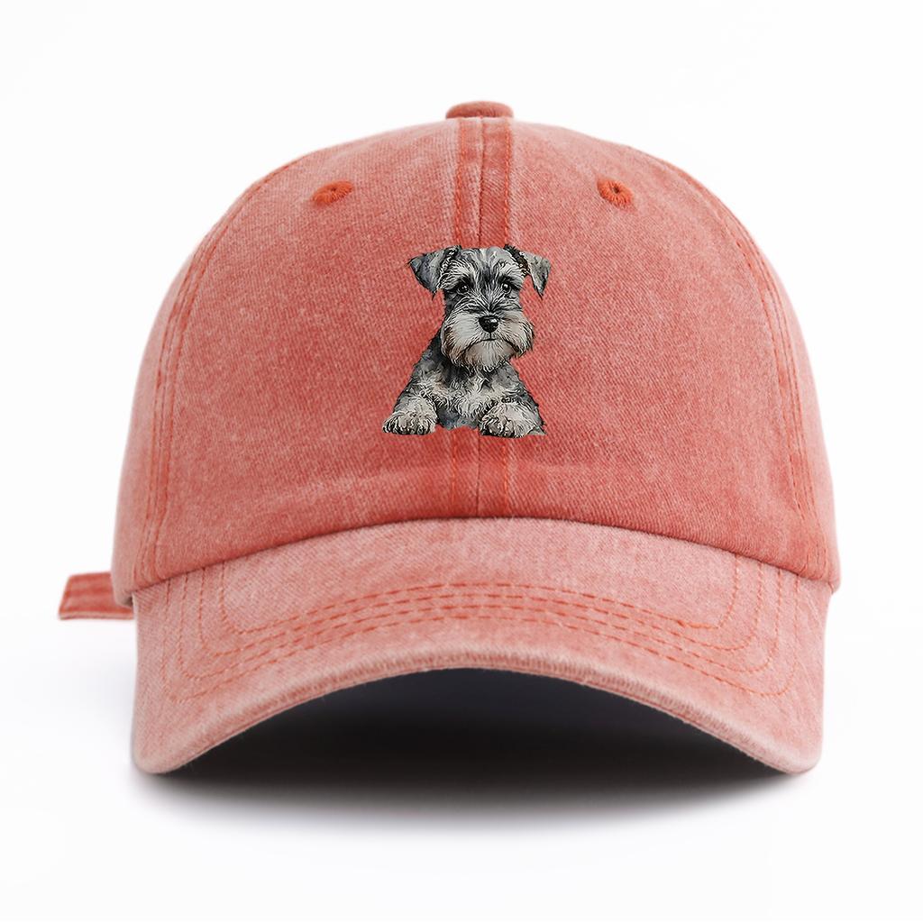 1pc Schnauzer Print Washed Baseball Cap for Adults  Minimalist Retro Style Casual Soft Adjustable Dad Hat Perfect As Gift