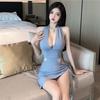 European and American Style Sexy Slim Fit Wrap Buttocks Low Cut Deep V-neck Wrap Buttocks Short Skirt Fashion Suit for Women