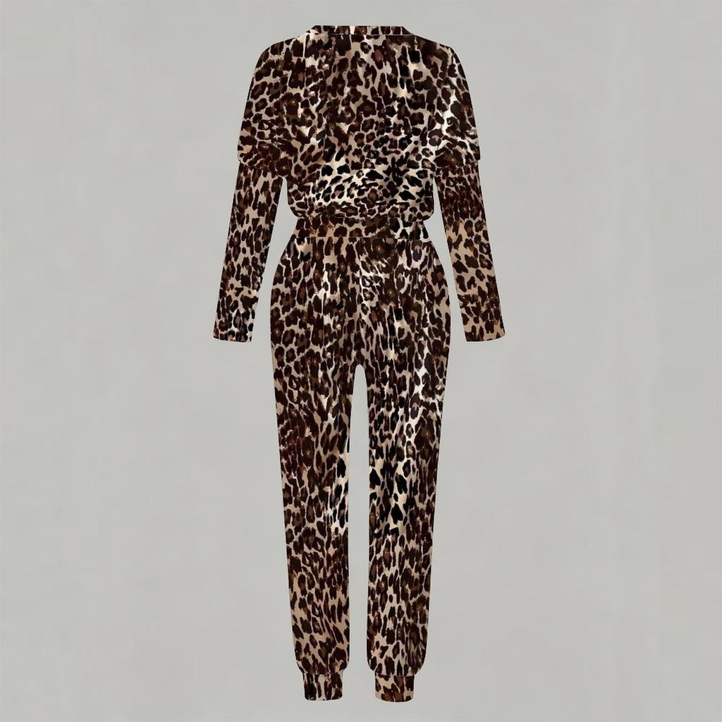 Ladies Round Neck Long Sleeve Blouse And Elastic Waist Straight Leg Trousers Two Piece Soft Casual Outfit