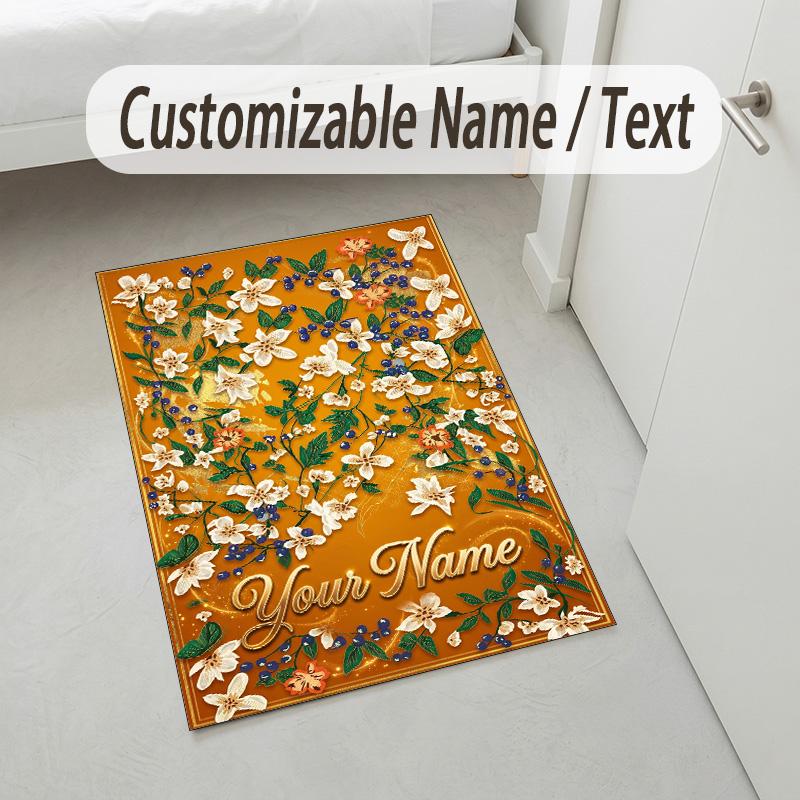 Alfombra de Terciopelo de Cristal con Temática de Jardín Floral Alfombrilla Suave Personalizada con Nombre y Texto Decoración del Hogar