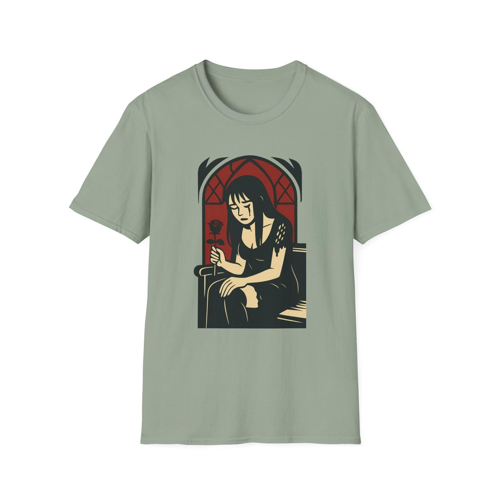 Unisex Softstyle Sorrowful Rose T-Shirt Mens Womens Tees Top - Victorian Gothic, Elegant Dark Fashion S