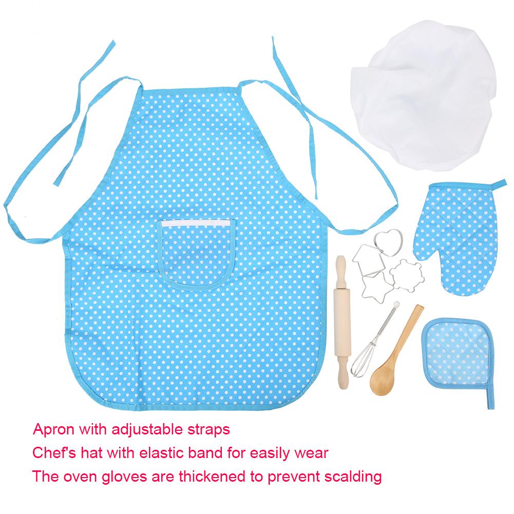 11pcs Cake Baking Role Play Set Kids Kitchen Costume Apron Chef Hat Cooking Mitt Cookie Cutters