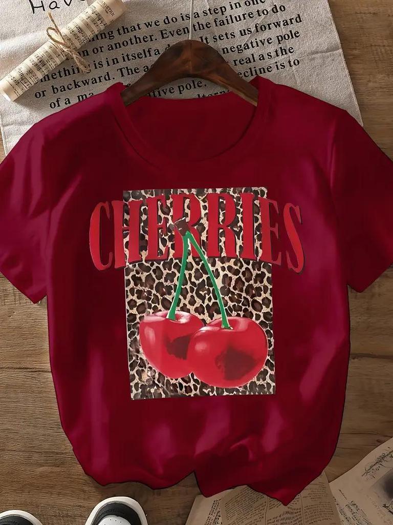 Women's Short-Sleeved Christmas Round Neck Top - Free Cross-Border Shipping