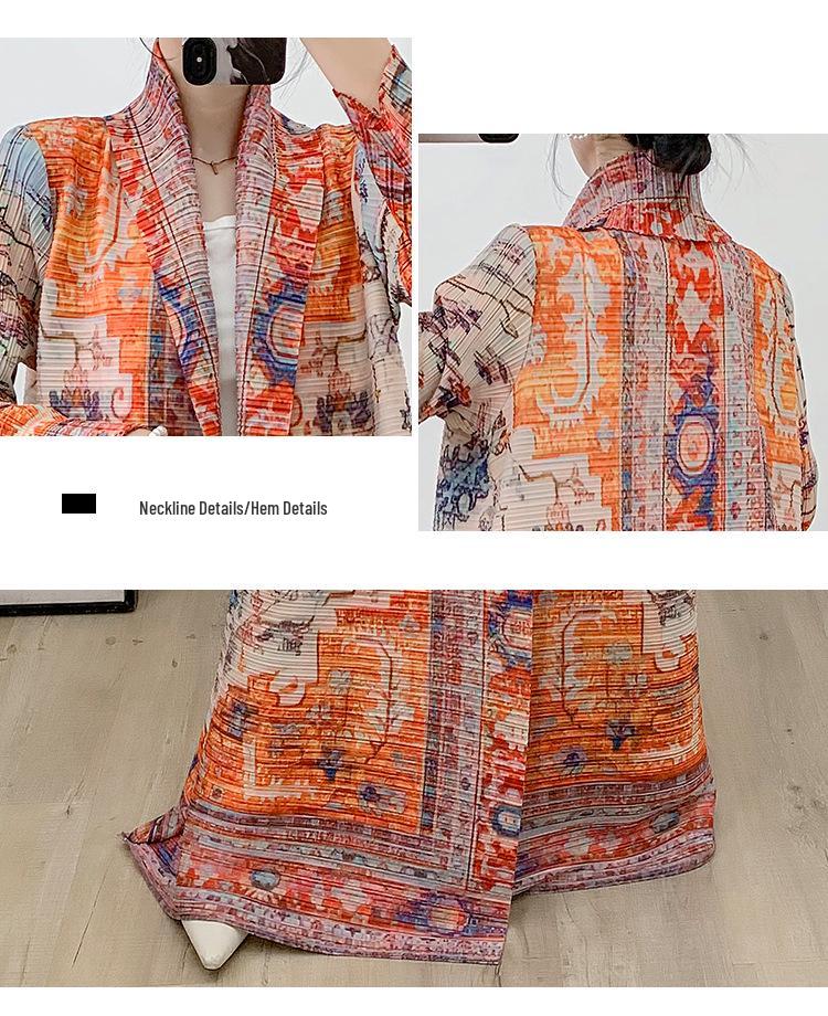 Elegant 2024 Dam Sommar Veckad Lös Trenchcoat: Storlek, Mellanöstil, Trendig Printed Cardigan-rock
