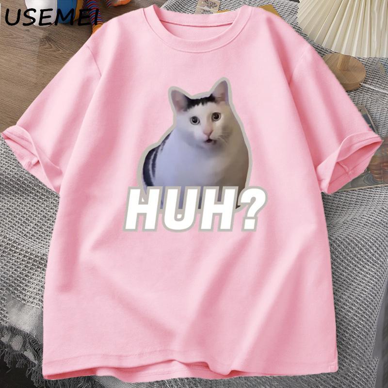 Huh Kedi Meme Tişört Komik Sevimli Kedi Grafikli Tişörtler Unisex Moda Tişört Yaz Çiftler Günlük Pamuk Bol Tişörtler Giyim