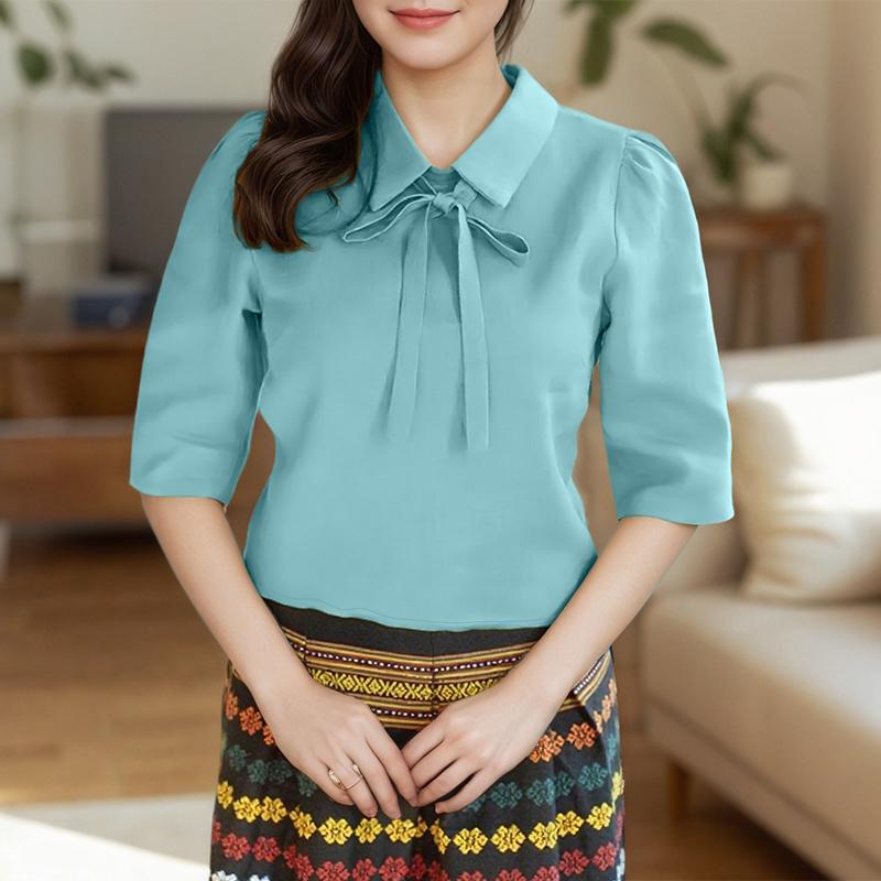 

ZANZEA Женская повседневная классическая блузка свободного кроя с полурукавом и однотонной расцветкой 5XL синий