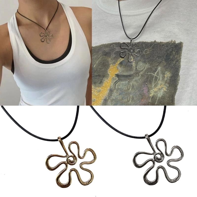 Flower Pendant Necklaces Irregular Flower Pendant Necklaces Flower Jewelry Alloy Material Birthday Gift for Women Girls