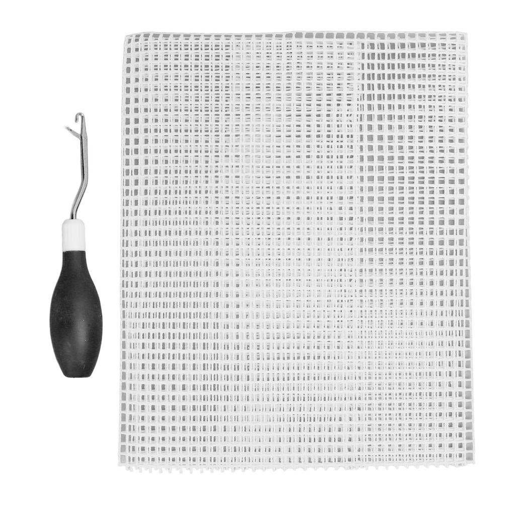 Hook Tool and Rug Hooking Mesh Kit Rubber Handle Bent Hook Crochet Needle 50x50cm Mesh Fabric for Crafts