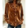 Women S Velvet Long Sleeve V Neck Ruffle Trim Vintage Blouse