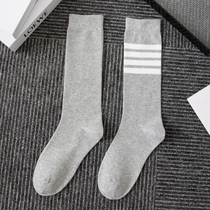 Female Spring and Autumn Four Bar Stripes Thin Pure Cotton College Wind Tall Leg Socks