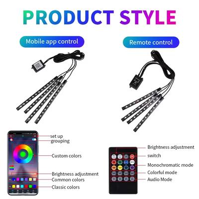 RGB Backlight Remote App Music Control Auto Decorative Lamp Neon LED Car Interior Ambient Foot Strip Light Kit Accessories