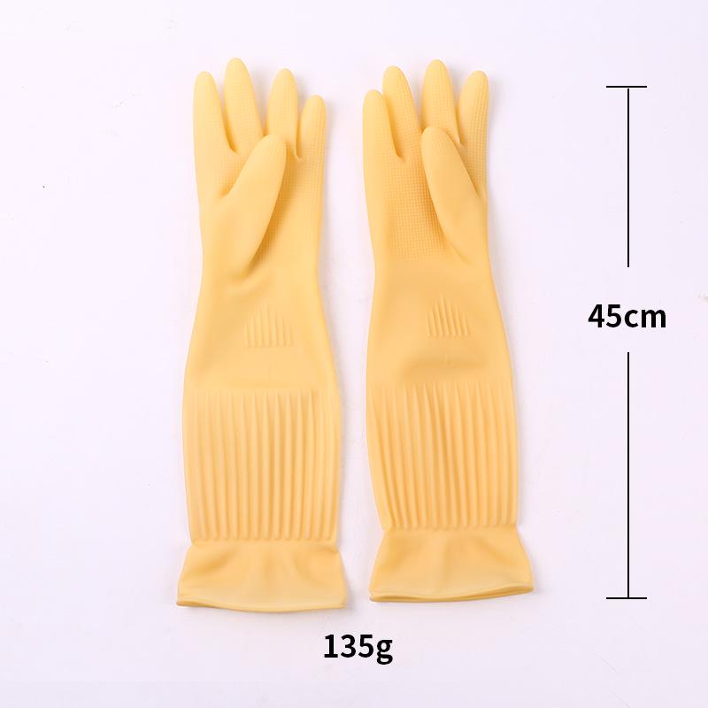Extended Wonderful 45CM Household Latex Gloves for Women - Oil-Resistant Dishwashing and Cleaning Gloves Large L