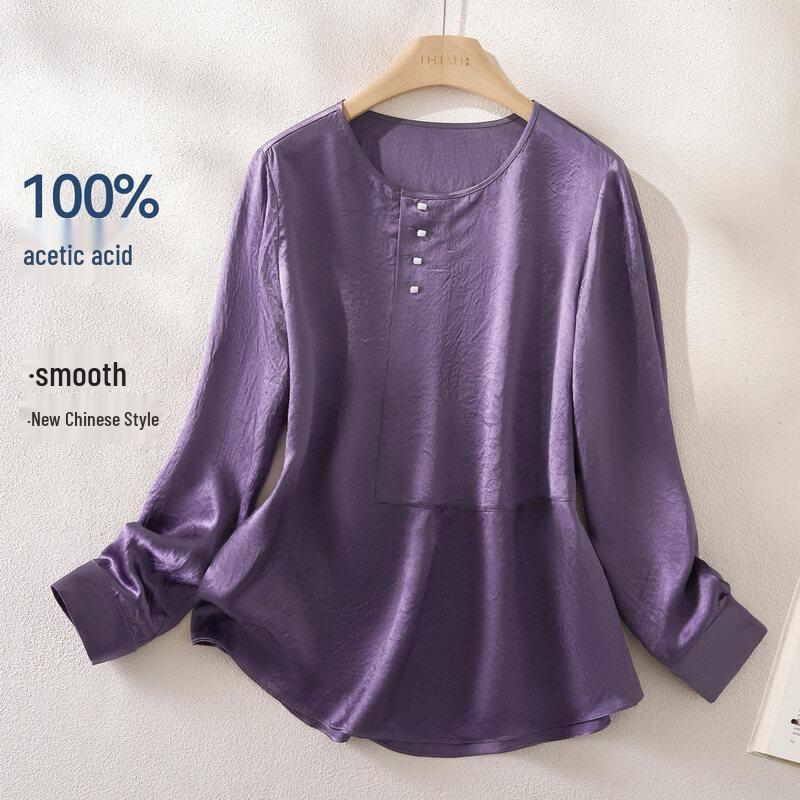 IHIMI Women s 100% Acetate Satin-Feel Long Sleeve Blouse L