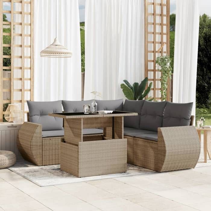 VidaXL Salon de jardin avec coussins 6 pcs beige résine tressée 3268529