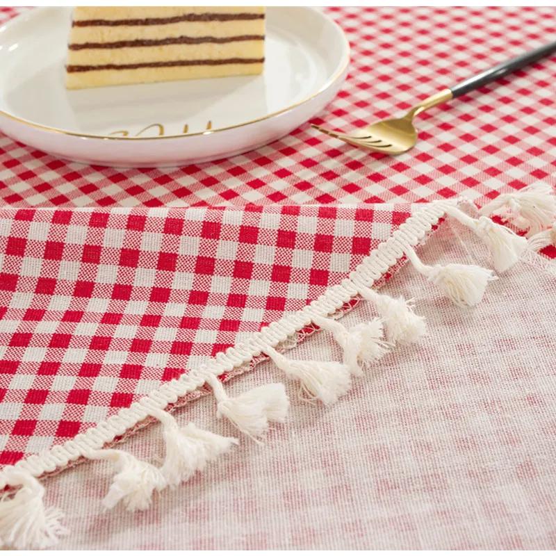 Tablecloth Around Cotton Linen Tassel Tablecloth Plaid Round Tablecloth Red Striped Lattice Table Map Wedding Cloth Cover