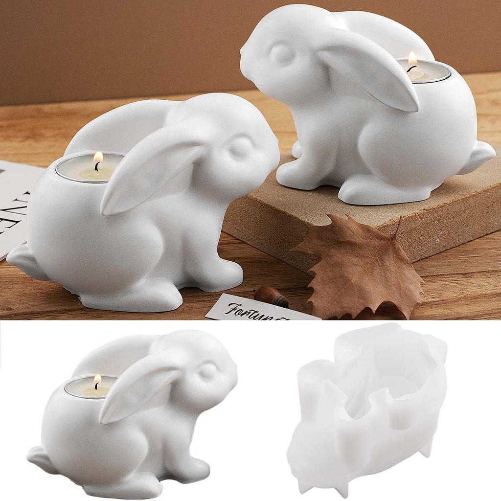 3D Cute Rabbit Candle Holder Silicone Mold DIY Easter Bunny Candlestick Craft Making Plaster Resin Clay Molds Home Holiday Decor