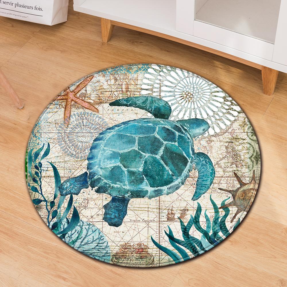 Ocean Turtle Round Carpet Computer Chair Mat Office Chair Floor Mat Door Mat Foot Mat