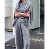 Grey simple fashion casual sweater set women's autumn and winter vest knitted sweater wide-leg pants three-piece set