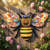 Metal Bee Wall Art Outdoor Large Bee Wall Hanging Sculpture with Floral Wings for Garden Patio Yard Lawn Fence Decor