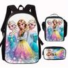 Zaino Scolastico Principessa Set da 3 Pezzi Grande Capacità Impermeabile Borsa a Spalla Astuccio Borsa a Tracolla per Bambini