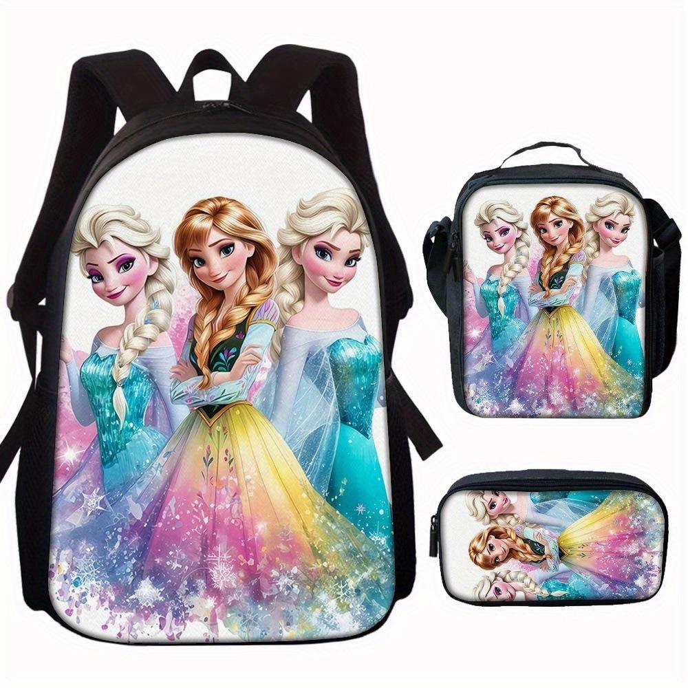Zaino Scolastico Principessa Set da 3 Pezzi Grande Capacità Impermeabile Borsa a Spalla Astuccio Borsa a Tracolla per Bambini