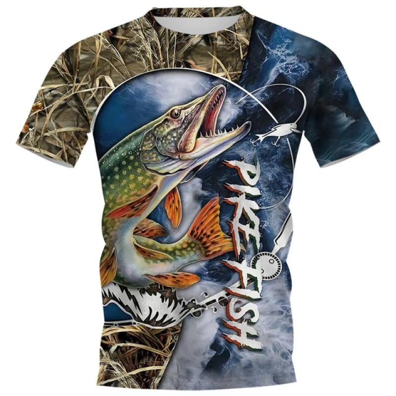 Summer Carp Fishing Print T-shirts For Men Outdoor Catfish Printing Loose  Short Sleeve Quick Drying Tee Shirt Casual Street Top