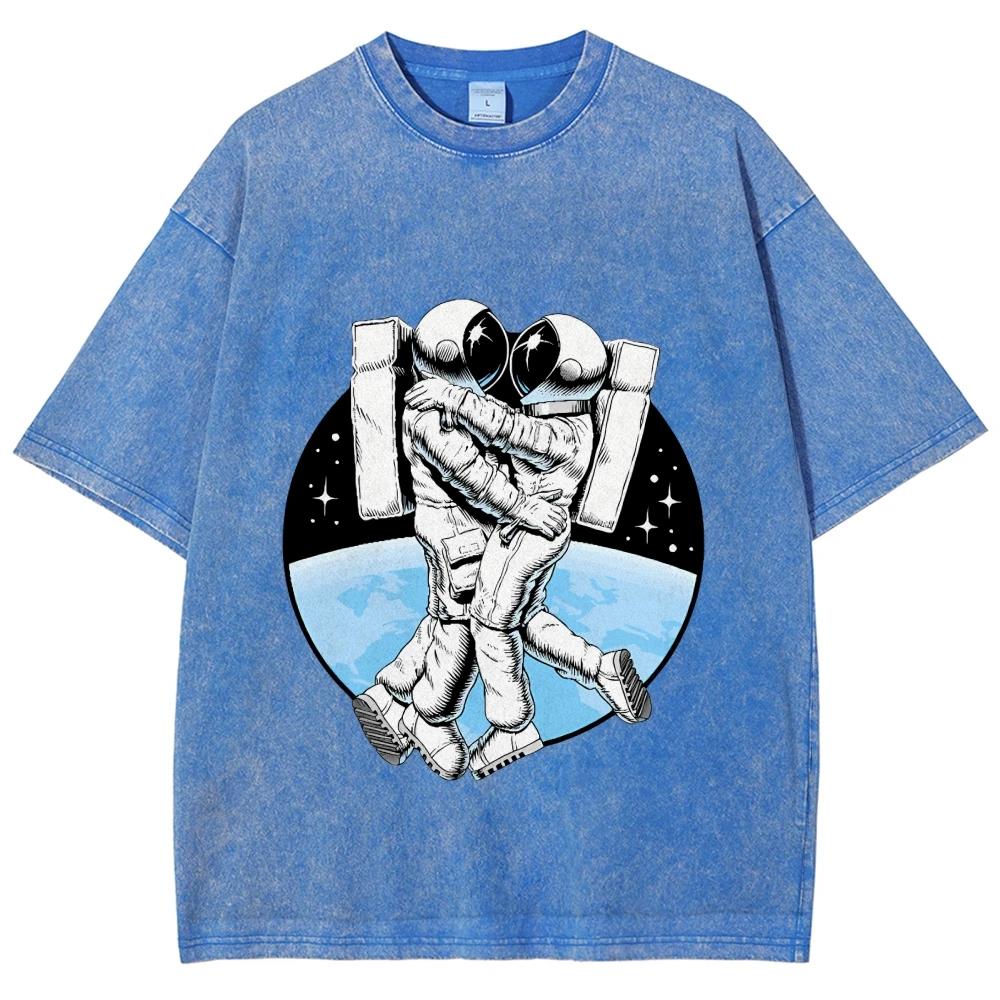 Damski T-shirt z krótkim rękawem i nadrukiem astronauty, Overseas, 100% bawełna, dla mężczyzn i kobiet, topy, ubrania, zniżka