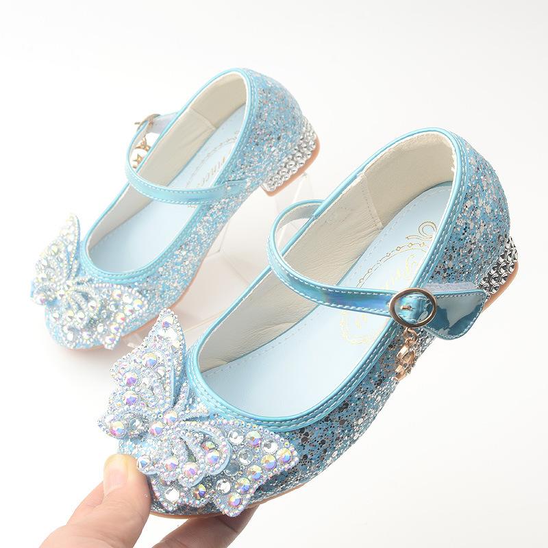 Children s High Heels Spring and Autumn New Girls  Princess Shoes Frozen Princess Shoes Little Girls  Trendy Single Shoes 27Code/18cm синий