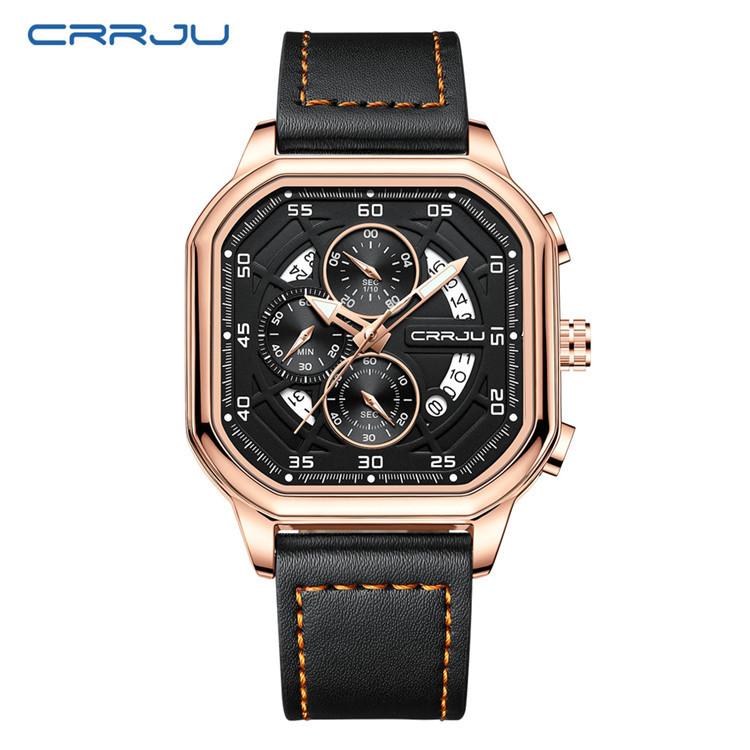 

CRRJU новые мужские часы с ремнем, простые деловые мужские модные водонепроницаемые часы