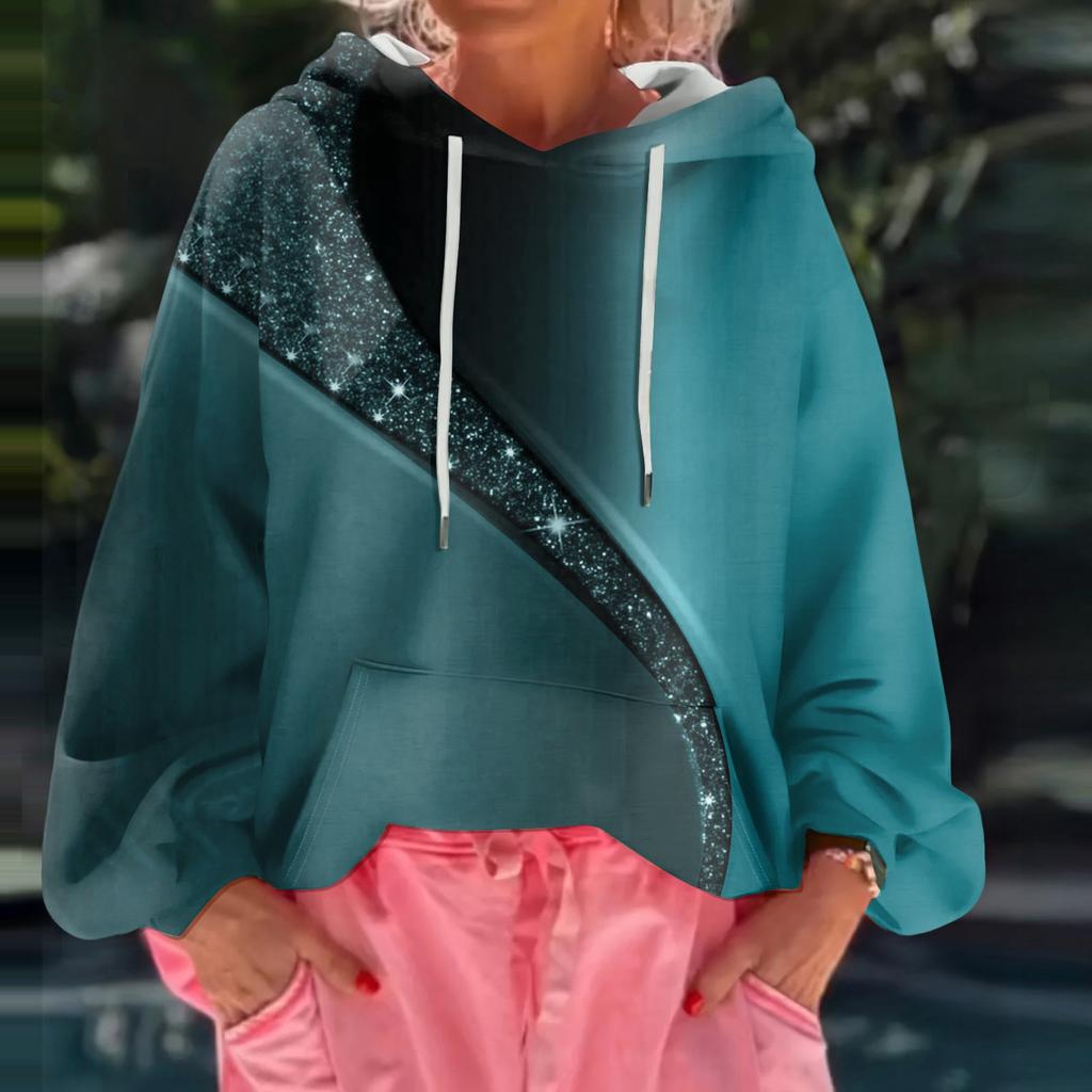 Dámská volná ležérní mikina s kapucí s dlouhým rukávem s květinovým potiskem