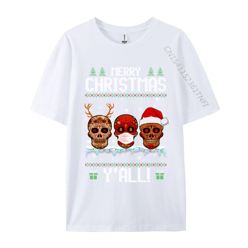 Merry Christmas Yall Sugar Skull Christmas Family Pajamas TShirt Cotton Tops Tees Fitted Unisex Tshirts Casual Fitness Tight S
