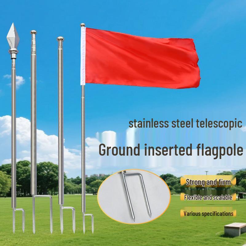 3-Meter Stainless Steel Telescopic Flagpole with Ground Plug