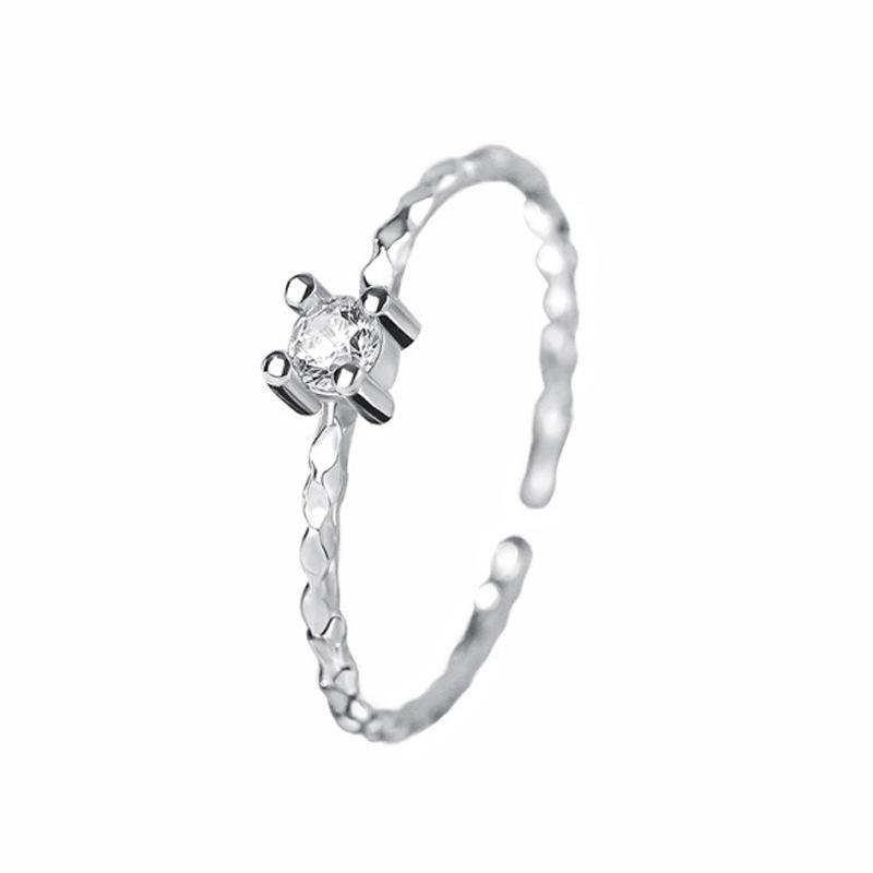 Korean Fashion S925 Sterling Silver Zircon Open Ring for Women