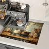1Pcs Rubber Drying Mat With Retro Style Cooking Cat For Coffee Shop Restaurant Kitchen Carpet Tableware Durable Diatom Mud Table