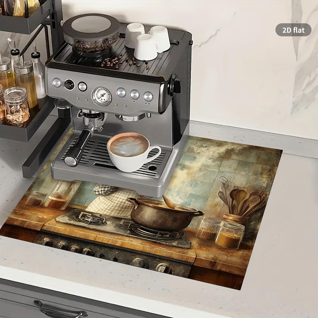 1Pcs Rubber Drying Mat With Retro Style Cooking Cat For Coffee Shop Restaurant Kitchen Carpet Tableware Durable Diatom Mud Table