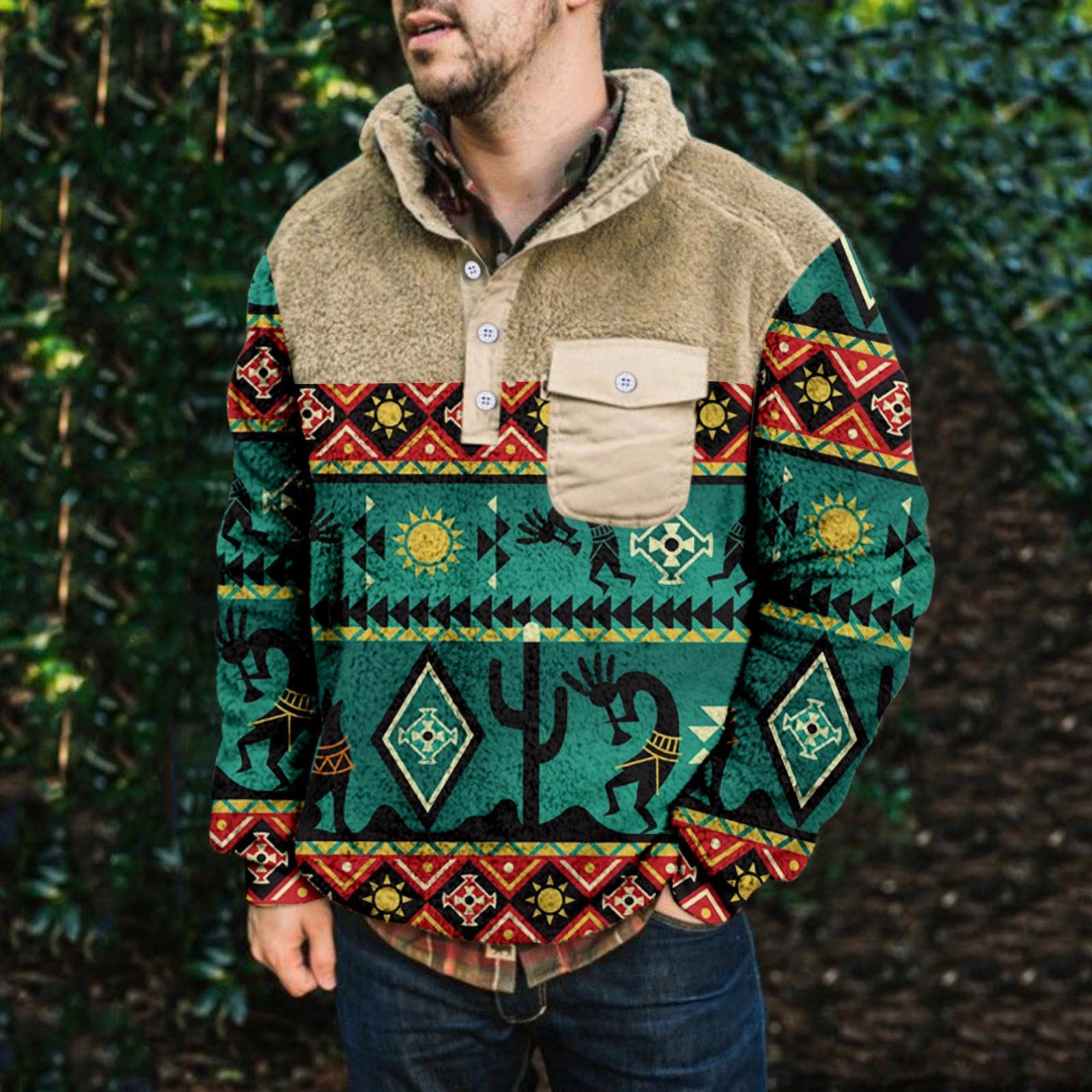 Мужское плюшевое теплое пальто с принтом флисовый свитер повседневное пальто свитер с карманами осенне-зимнее пальто L 2839₽