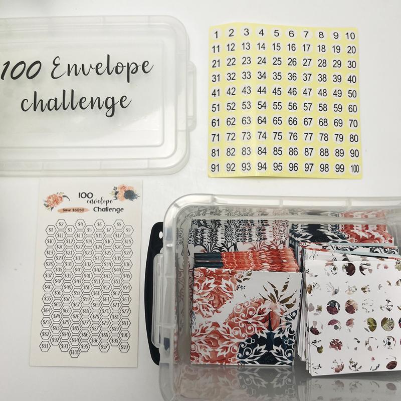 1 Set 100 Envelope Save Challenge, 100 Days Storage Budget Save Challenge Box Kit