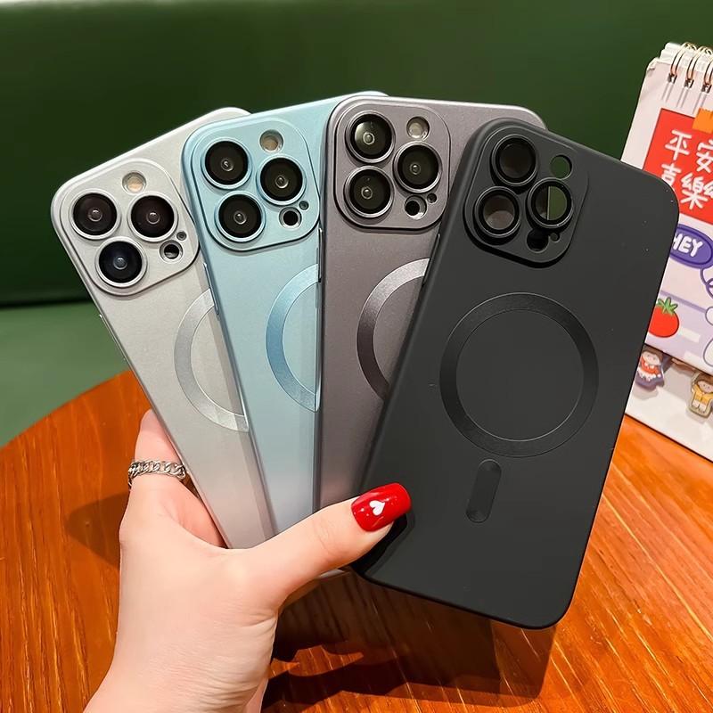 

Silicone Metal Paint Magnetic Protective Case Suitable For IPhone 16promax 15plus432XRS Phone Case iPhone X-XS рожевий