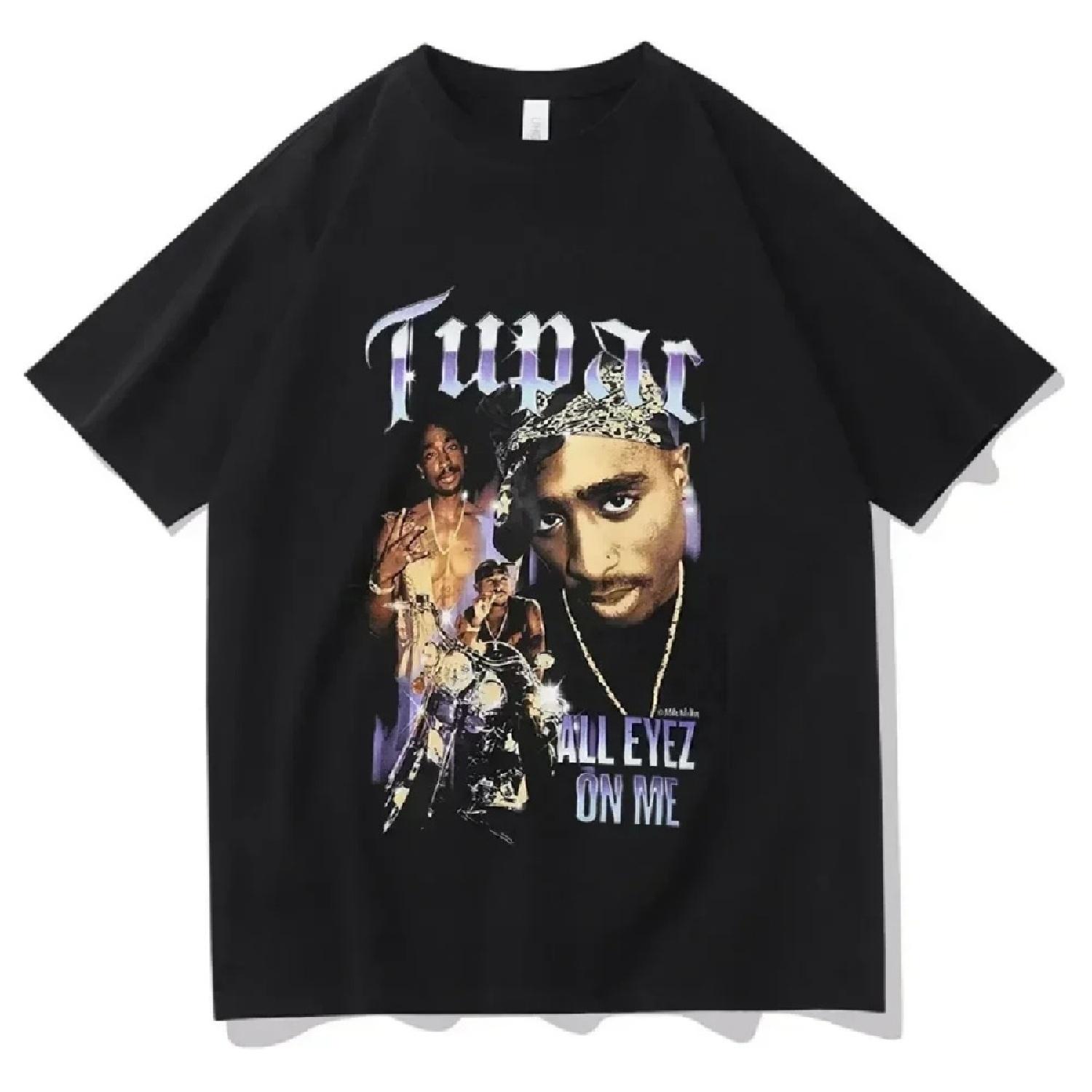 

2024 Summer Fashion T-shirt Rapper Tupac Tops Hip Hop Street Clothing Extra Large Short Sleeve T-shirt Women s T-shirt XXXXXL чорний