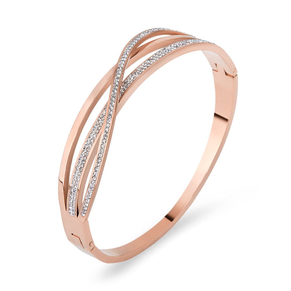 

Cross Bangle for Pink Triple Cross Open New Accessories Women, Gold, Brand, Zirconia, Bangle, Mouth, Birthday, Anniversary, Year, Party, Gift,