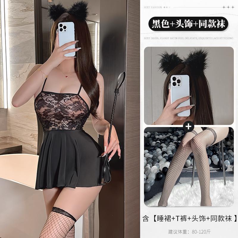 Sexy Lingerie Female Sexy Suspender Lace Seduction Nightgown Nightclub Hot Uniform No-take Pajamas