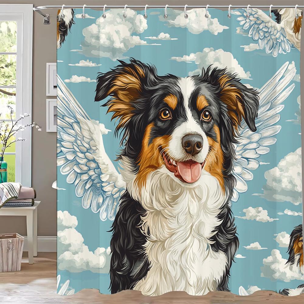 1pc Funny and Creative Surfing Cat and Dog Shower Curtain,Cartoon Bathroom Curtain,Home Polyester Decoration Curtain With Hooks